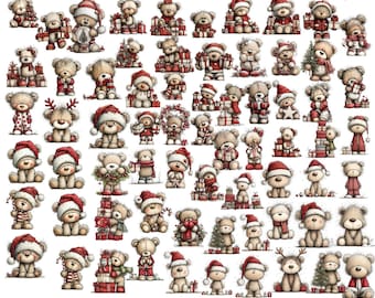 Clipart kerstteddybeer: feestelijke vakantieafbeeldingen (digitale download: 66 png-bestanden)