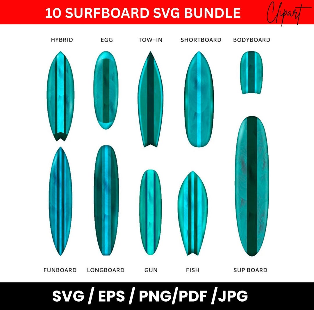 Surfboard SVG Bundle, Beach, Wave, Summer Clipart (digital Download ...