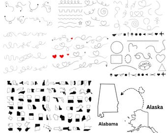 50 States SVG Bundle, Dotted Line Vector Clipart (Digital Download)