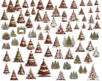 Whimsical Christmas Tree Clipart Bundle: Watercolor Holiday Graphics (Digital Download)