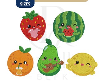 Schattige fruitborduurwerkontwerpbundel, kawaii voedselborduurpatroonset, zomerfruitcollectie