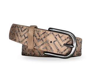 Abaco Brown Belt Studded With Gold Grommets and Buckles SZ M  display picture 1
