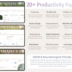 ADHD Notion Gamified RPG Template Digital Planner: Habit Tracker, Productivity Planner, Goal Planner