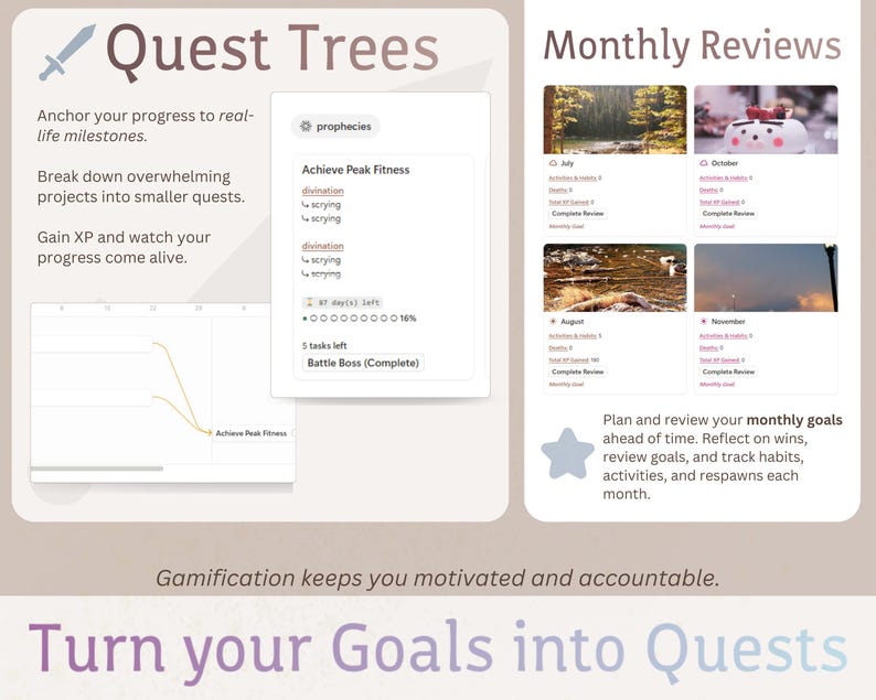 ADHD Notion Gamified RPG Template Digital Planner: Habit Tracker, Productivity Planner, Goal Planner