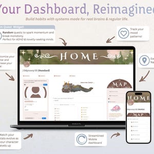 ADHD Notion Gamified RPG Template Digital Planner: Habit Tracker, Productivity Planner, Goal Planner
