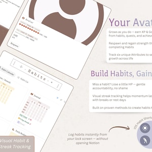ADHD Notion Gamified RPG Template Digital Planner: Habit Tracker, Productivity Planner, Goal Planner