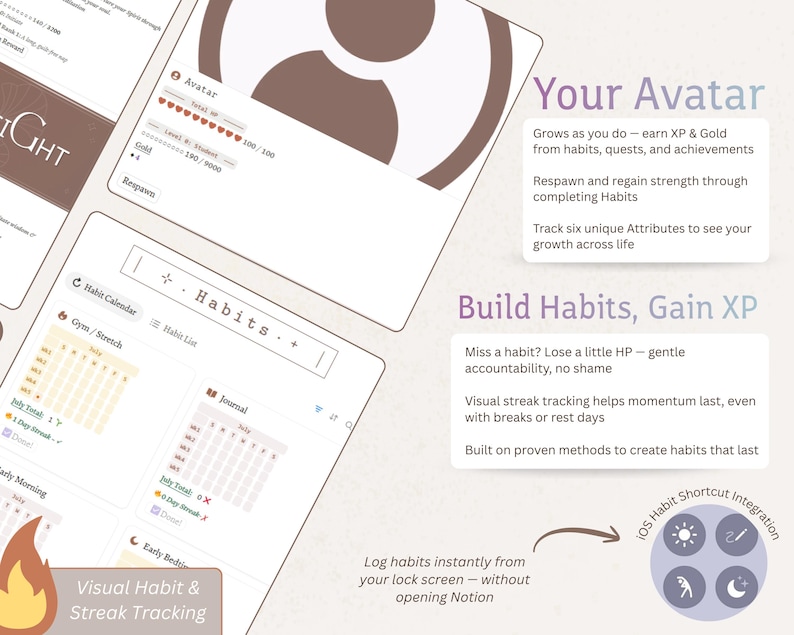 ADHD Notion Gamified RPG Template Digital Planner: Habit Tracker, Productivity Planner, Goal Planner