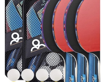 Table Tennis Set – 4 Poplar Wood Paddles, 8 Balls, Carry Cases