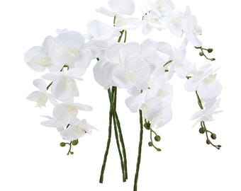 Real Touch White Latex Orchid Stems – 42” Faux Floral Bouquet, Set of 4