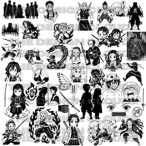 Demon Hunter Manga SVG Bundle | Black & White Cut Files | Bold Outline Anime-Inspired SVG PNG for Cricut