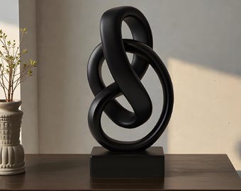 Modern Black Knot Sculpture Mobius Resin Art Decor Elegant Abstract Statue for Home Office Shelf Desk Gift