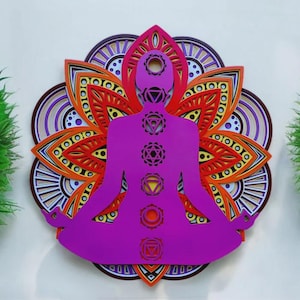 7 Chakra Mandala Wall Art: Multilayer Wood Decor for Meditation