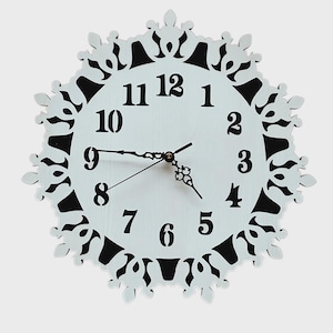Handmade Black & White Wooden Wall Clock - 15 Inch Rustic Decor