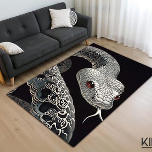 Ormmönstermatta, Modern ormmatta, Gotiskt djurtryckt matta, Unik vardagsrumsinredning, Modern bohemisk stil