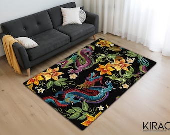 Drakmönstermatta, Fantasy-matta, Orientalisk drakedesign, Boho Statement-matta, Gotisk stilmatta, Asiatiskinspirerad matta, Fantasy-heminredning
