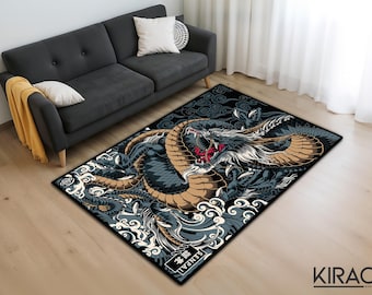 Drakmatta, Fantasy-matta, Mytisk varelsematta, Orientalisk drakedesign, Boho Fantasy-matta, Unik vardagsrumsmatta, Gamer Room-inredning