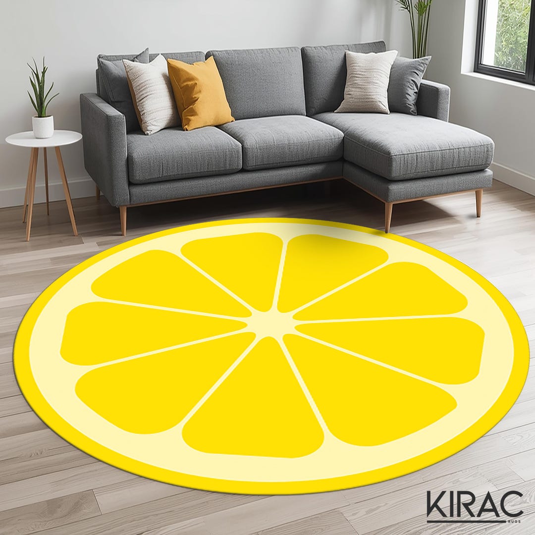 Slice Rugs Lemon Slice Round Rug – Citrus Fruit Carpet for Kitchen, Kids Room, or ...