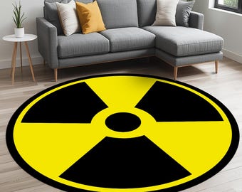Alfombra redonda con símbolo de riesgo biológico: señal de precaución para salas de juegos, estudios o decoración moderna.