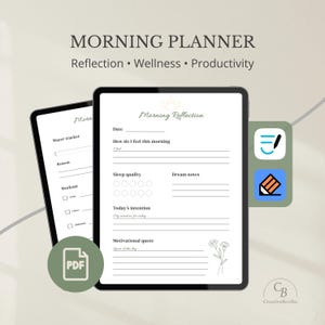 Morning Routine Planner Printable PDF | Daily Reflection Worksheet | Minimal Productivity Planner | Mindfulness Journal | Instant Download