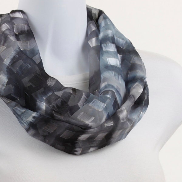 Circle Scarf - Steel Blue Gray Burnout GOLD THREAD ACCENT Infinity Scarf ~ SH069-S5