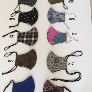 Face Mask/Contour/Form Fitted/Ear Relief/Over the Head/Elastic/Knit Ties/Adjustable/3 Layers/Filter Pocket/ USA Made/Ready to Ship/ L and M