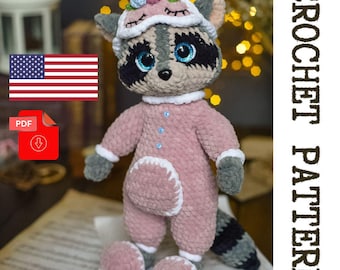 Plush Raccoon Crochet Pattern - printable PDF A crocheted toy for games or the decor of your home.