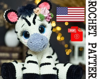 Plush Zebra Crochet Pattern - printable PDF A crocheted toy for games or the decor of your home.