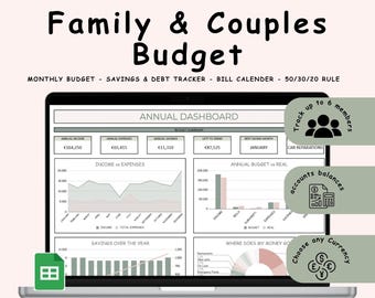 Couples Budget Planner Monthly Family Budget Template Google Sheets Annual Shared Budget Biweekly Expense Tracker Bill Tracker Spreadsheet