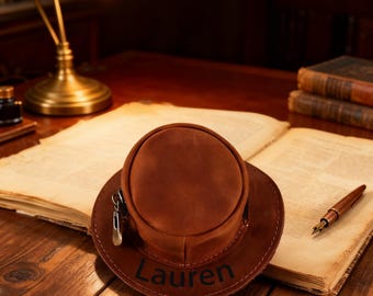 Vintage Leather Hat Keychain, Mini Hat Coin Purse, Handmade Retro Western Key Holder, Cowboy Hat Bag Charm, Unique Gift for Him/Her