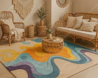 Alfombra de ondas abstractas - Alfombra moderna y colorida - Alfombra para sala de estar
