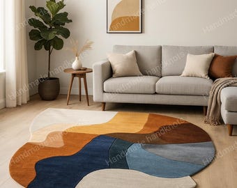 Handgemaakt abstract vloerkleed – veelkleurige organische vorm, modern accent