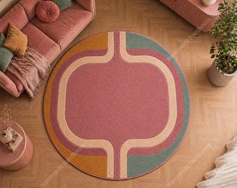 Pink Modern Area Rug, Geometric Tufted Carpet, Soft Plush Bedroom Rug, Minimalist Luxury Living Room Rug, Handmade Floor Carpet