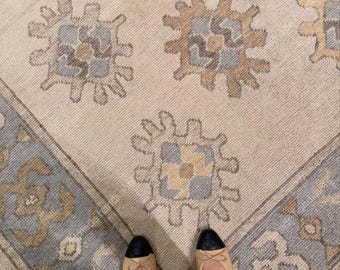 Alfombra de lana anudada a mano, alfombra de estilo turco vintage, alfombra artesanal, alfombra con diseño floral tradicional, alfombra para sala de estar o dormitorio.