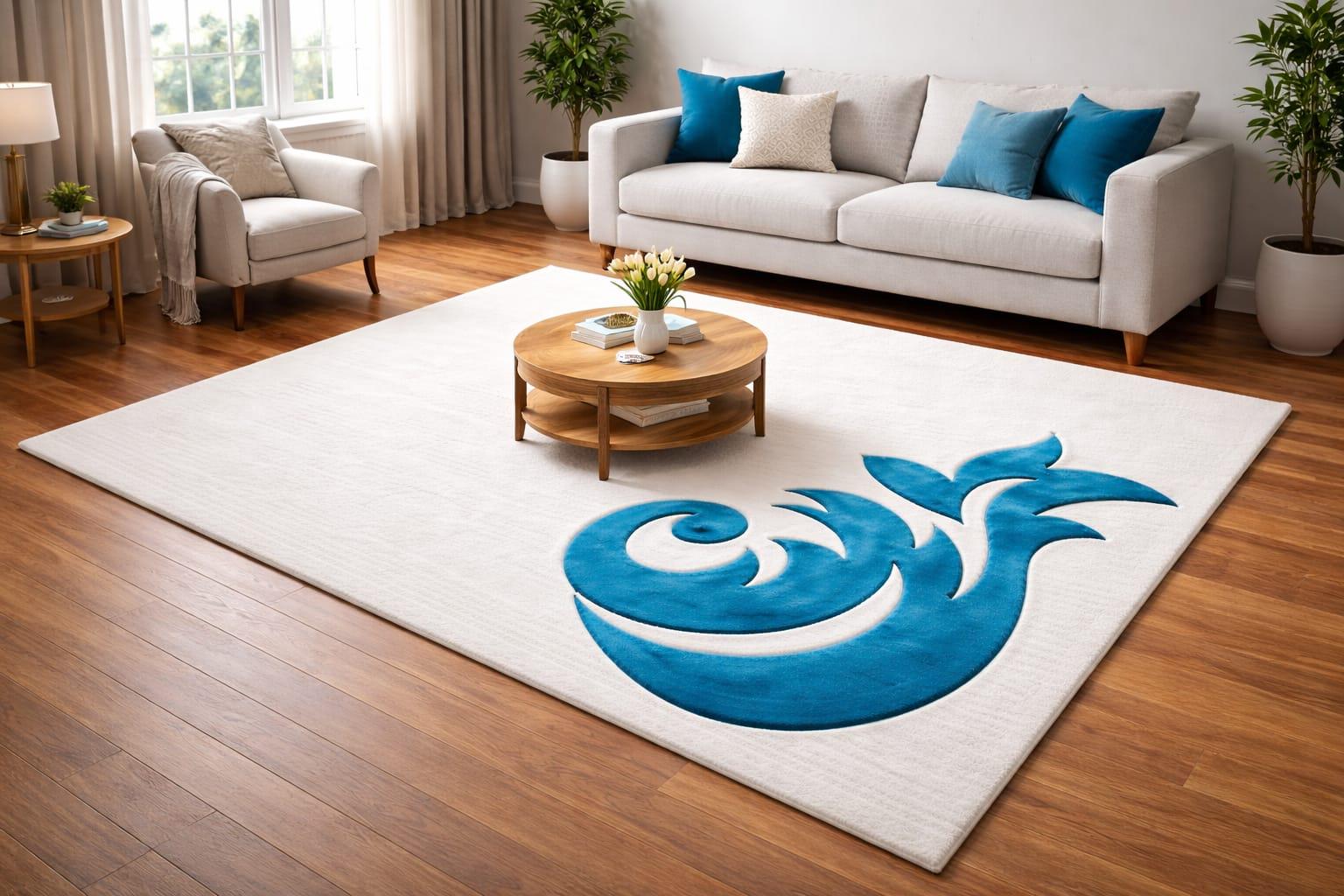 Hand Tufted Wool Abstract Blue Area Rug, Minimalist Living Room Carpet ...