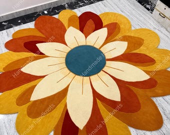 Alfombra con forma de flor, alfombra floral hecha a mano, alfombra redonda estilo boho, alfombra de margaritas, alfombra moderna colorida, alfombra para habitación infantil, alfombra personalizada