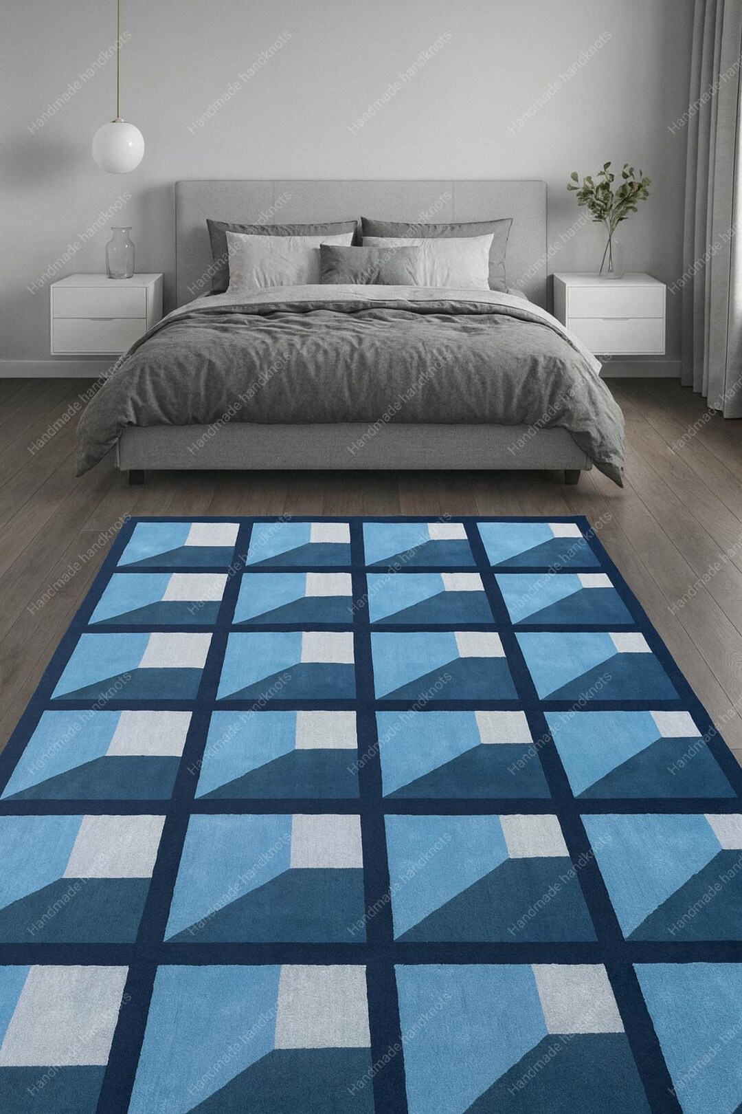 Geometric 3D Cube Rug: Blue Contemporary Carpet, Hand Tufted - Etsy