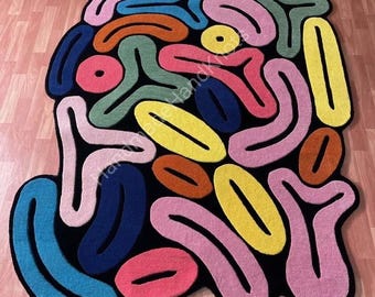 Alfombra abstracta de lujo tejida a mano, alfombra de diseño moderno e irregular, alfombra artística colorida para la decoración de la sala de estar y la habitación de los niños.