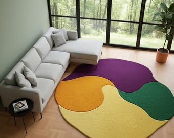 Alfombra moderna con bloques de color/alfombra ondulada abstracta hecha a mano para sala de estar, dormitorio y decoración del hogar