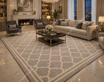 Alfombra de lujo con diseño de celosía en tonos neutros, alfombra marroquí tejida a mano, alfombra minimalista en color beige crema para la decoración del hogar, dormitorio y sala de estar.