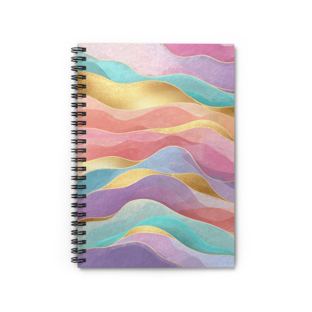 Pastel Wave Pattern Spiral Notebook | Gold Accent Ruled Journal - Etsy