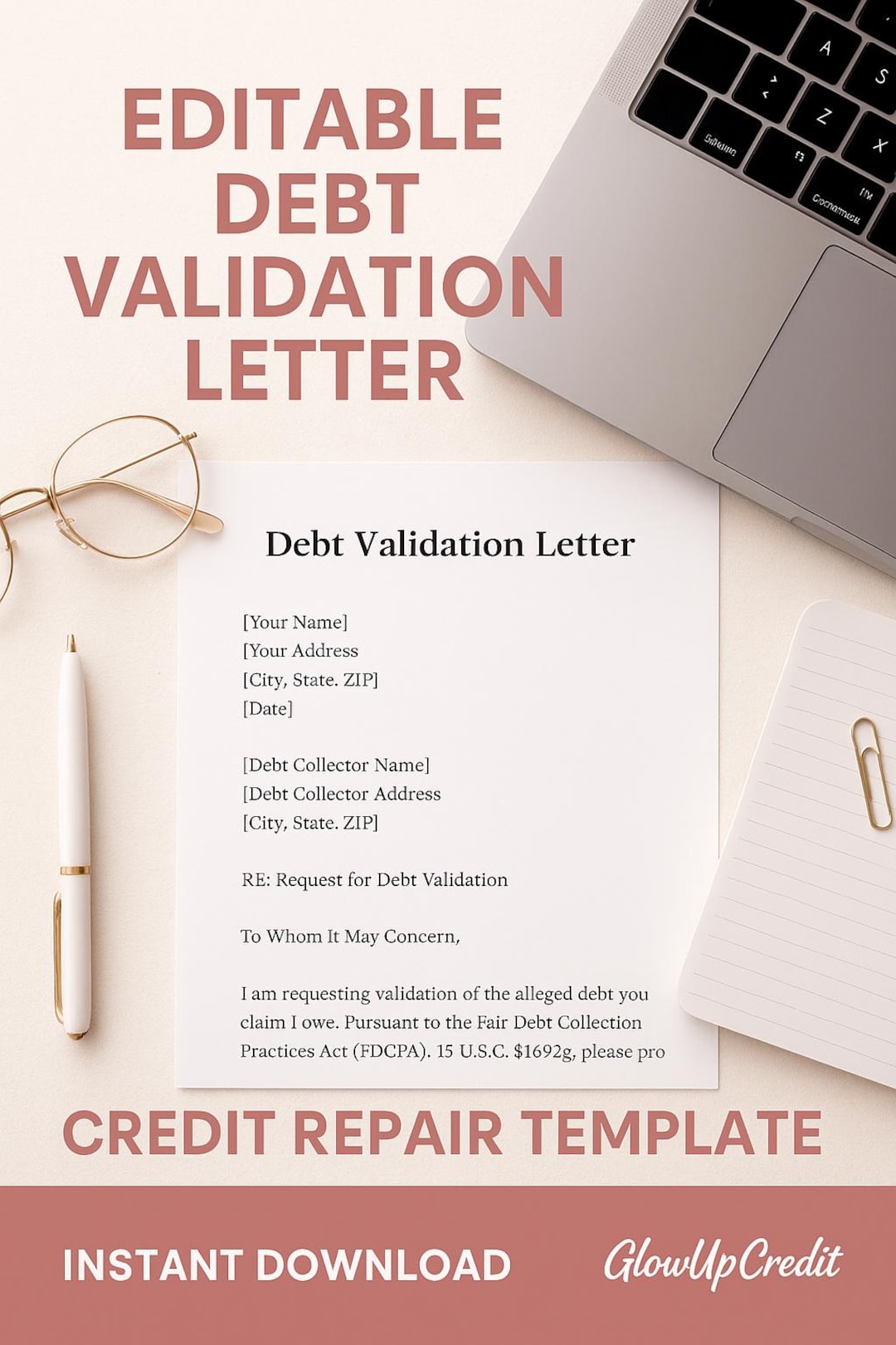 Editable Debt Validation Letter Template | Credit Repair Printable ...