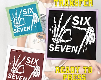 Six Seven Meme DTF: Funny Skeleton Hands Heat Transfer