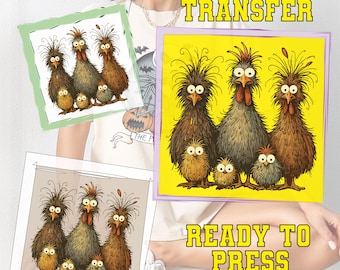 Funny Chicken Family DTF Print: Colorful Heat Transfer, Ready To Press