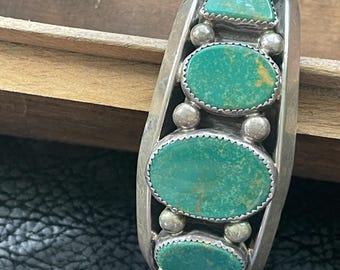 Five Stone Green Turquoise Bracelet  -  Sterling - Navajo