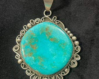 Large Freeform Turquoise Pendant - Sterling Navajo