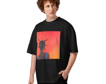 Sunset Kekele - face - Unisex organic oversized high neck t-shirt