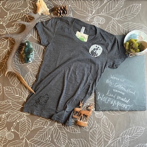 Limited Edition Women's T-shirt with Wolf and Moon silk screen