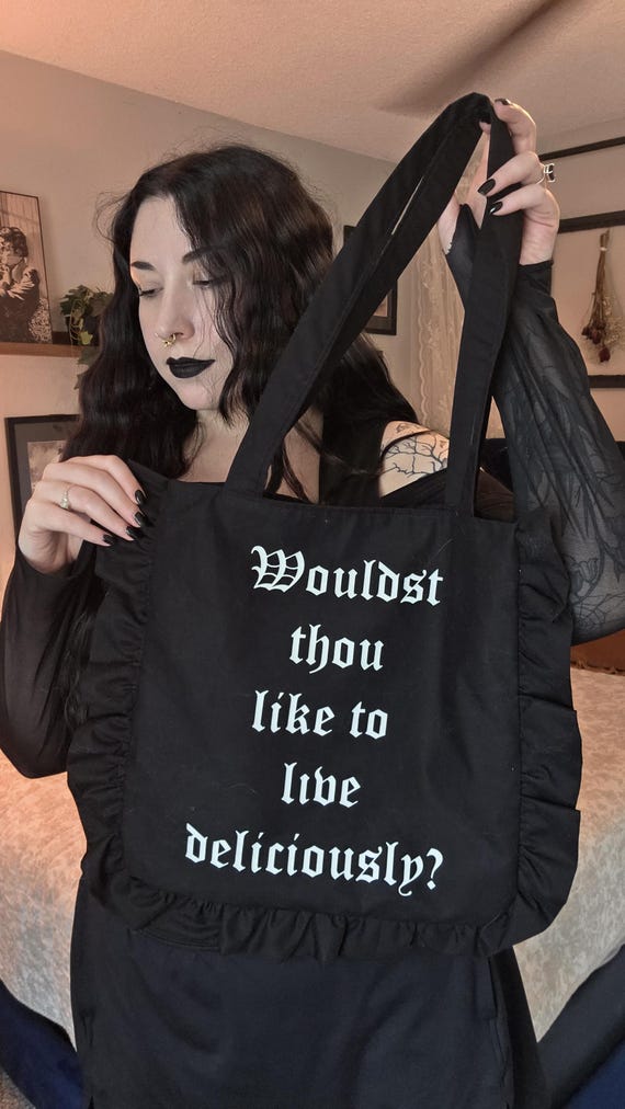 Gothic Tote Bag Black Philip Quote Ruffle Tote