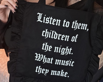 Gothic Tote Bag Dracula Quote Ruffle Tote