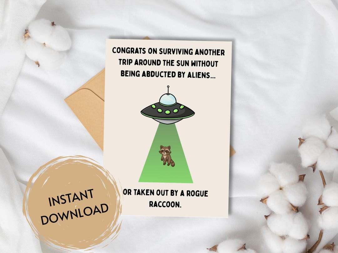 Funny Alien Birthday Card: Rogue Raccoon Abduction (digital Card) - Etsy